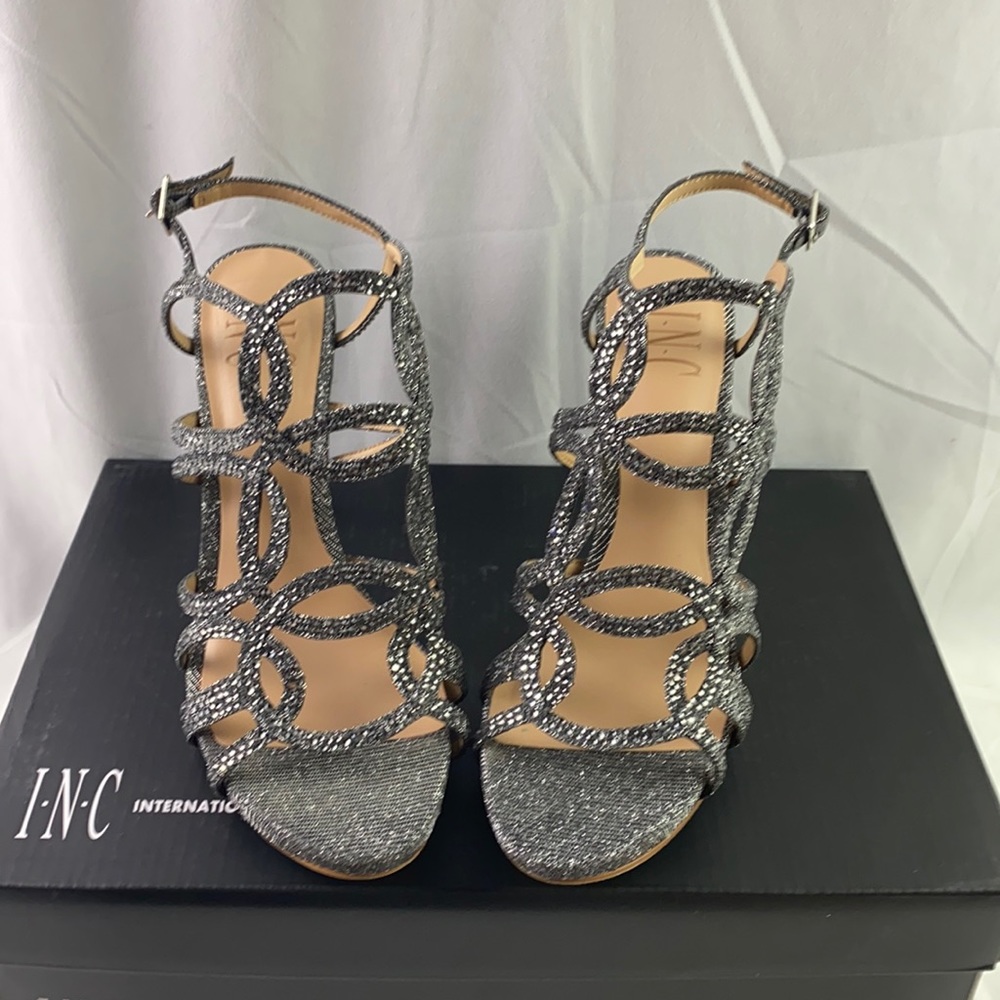 INC Sahvif Fabric Open Toe Ankle Dark Pewter